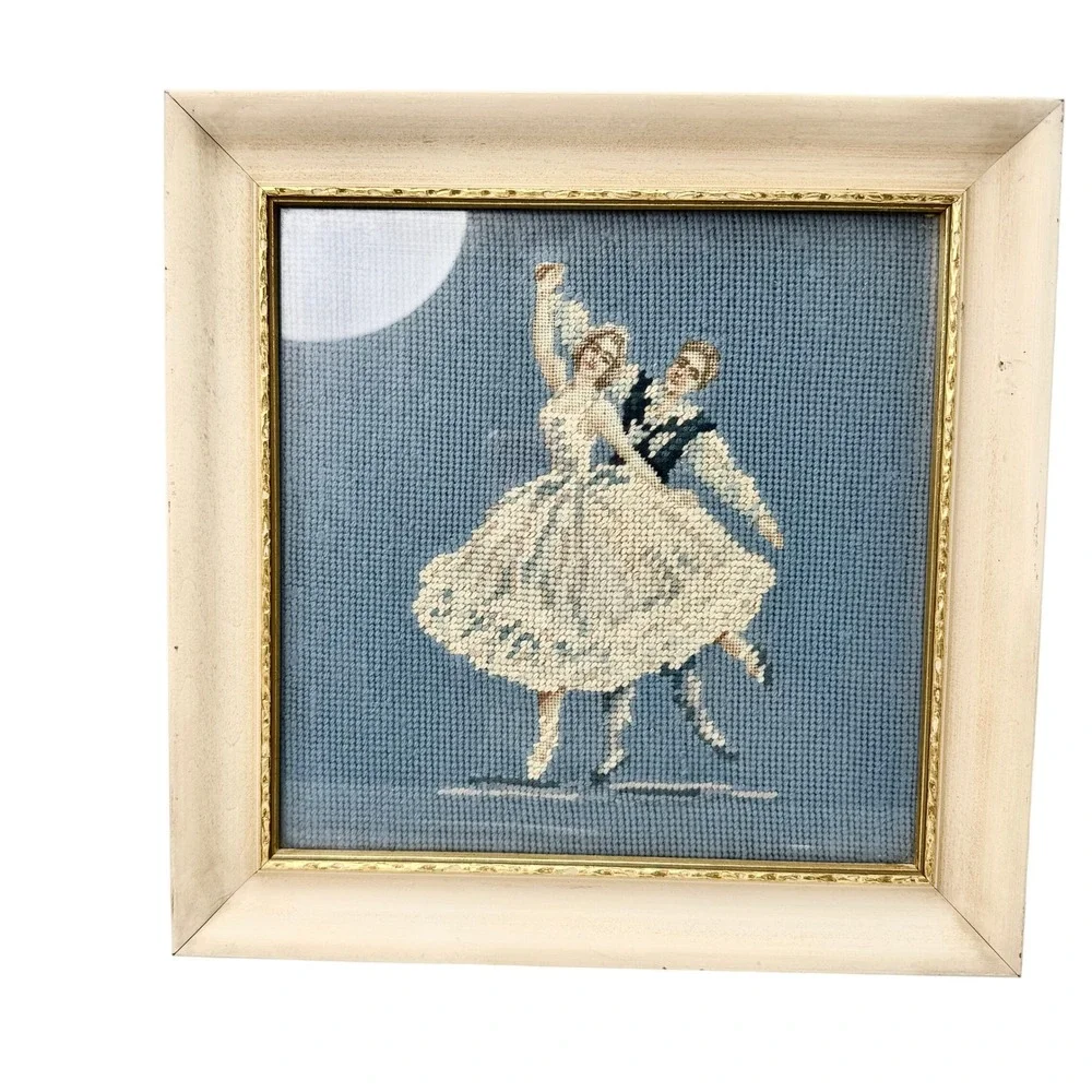 Vintage‎ T Eaton Co Montreal Ballet Dancers Needlepoint Framed Wall Art Set of 2